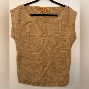 Tory Burch Cable Knit Sleeveless Tan Sweater, Size M